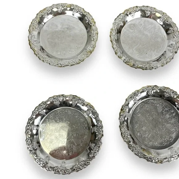 Vintage Set of 6 CREA Garanzia 4" Silver Plated Coasters with Box - Picture 5 of 9